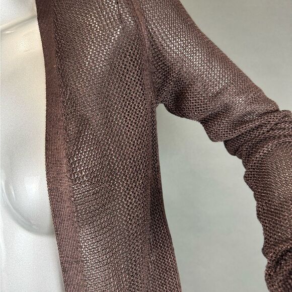 ❌SOLD❌ ‘White House Black Market’ Brown Shimmer Sheer-Knit Cardigan - Picture 3 of 5